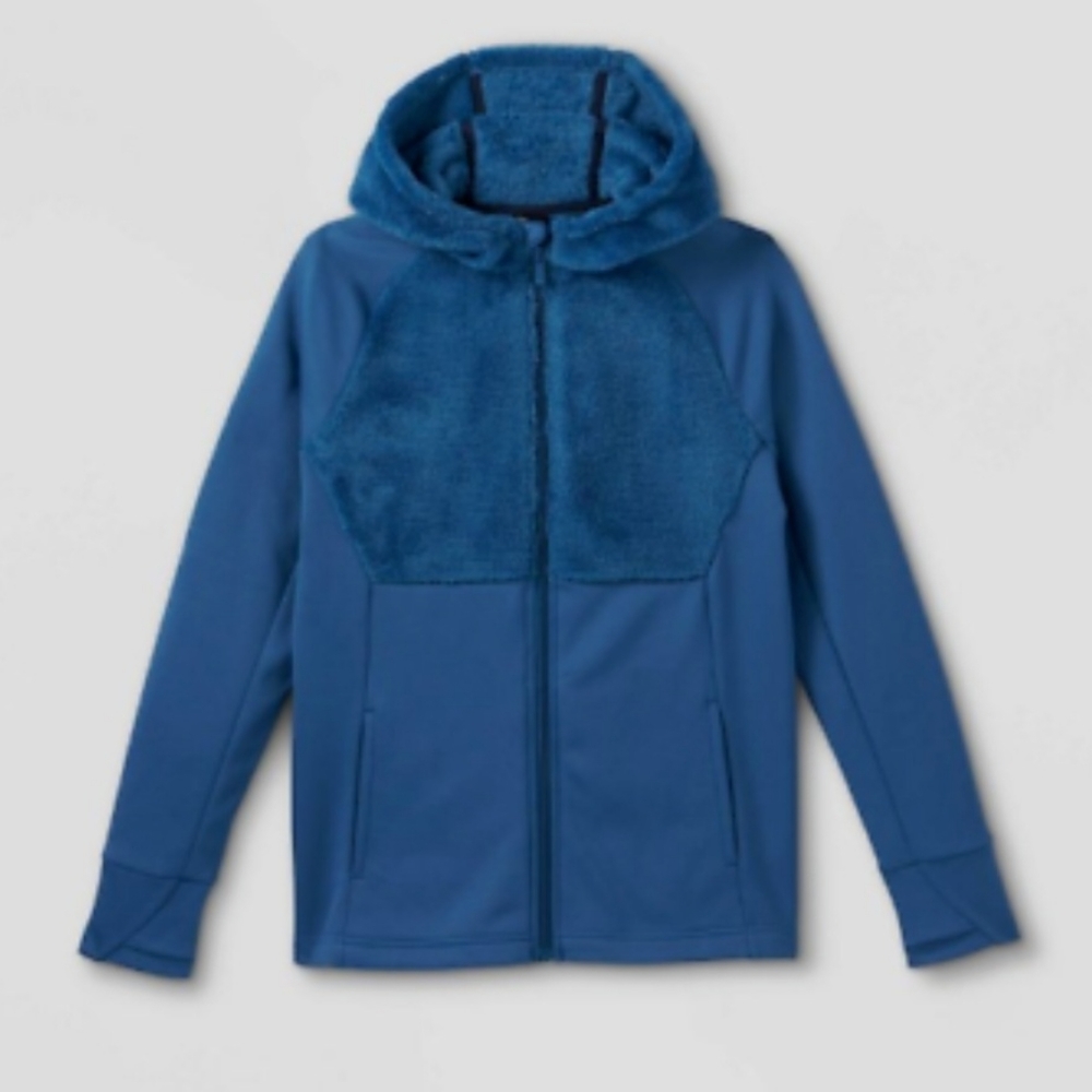 New All In Motion Youth Boys' Blue Sherpa Full Zip Plush Hoodie Size Medium
